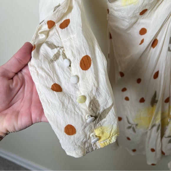 Free People Date Night Draped Mini Dress Sunshine Floral PolkaDot Long Sleeve XS - Picture 6 of 10